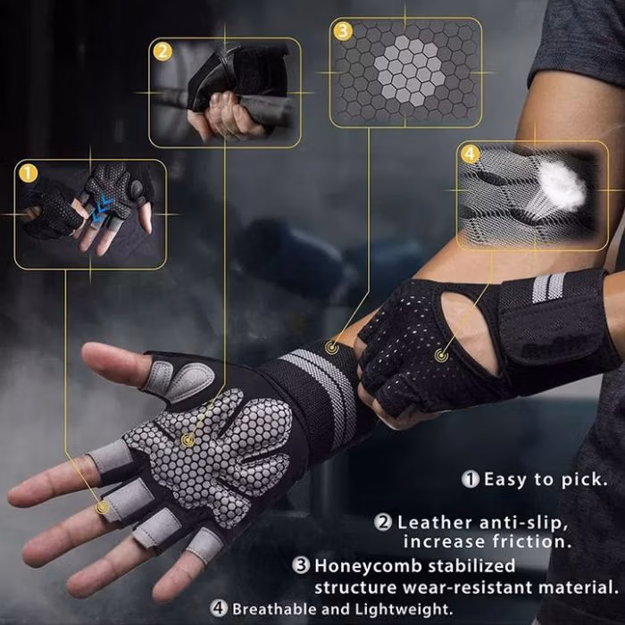 Weight Lifting Gloves with Wrist Straps - Image 3